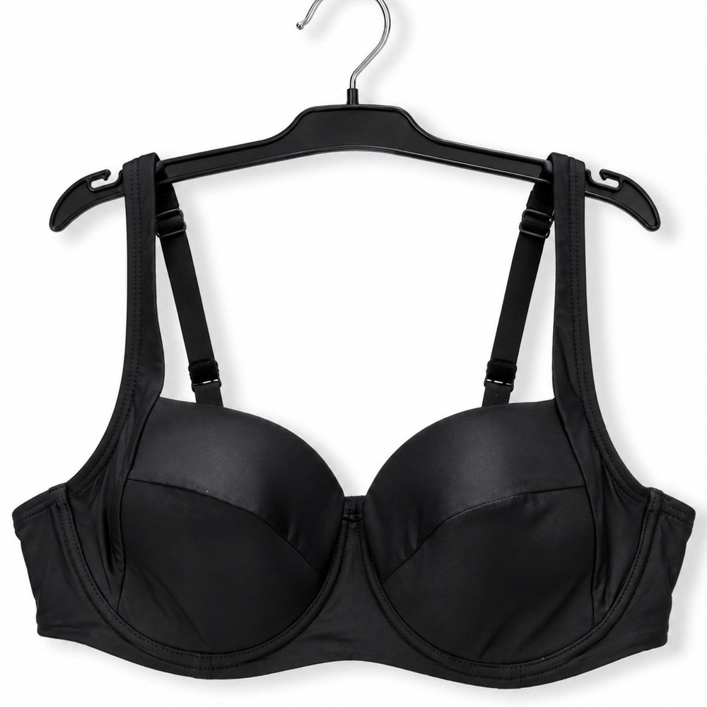 DKNY Bikini Swim Top Womens Large Molded UPF 40 Stretch Underwire Support Black